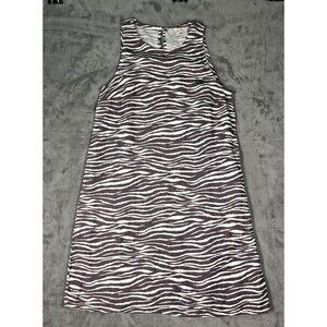 Ann Taylor LOFT Shift Dress Size 2 Taupe & White Zebra Animal Print Linen Blend